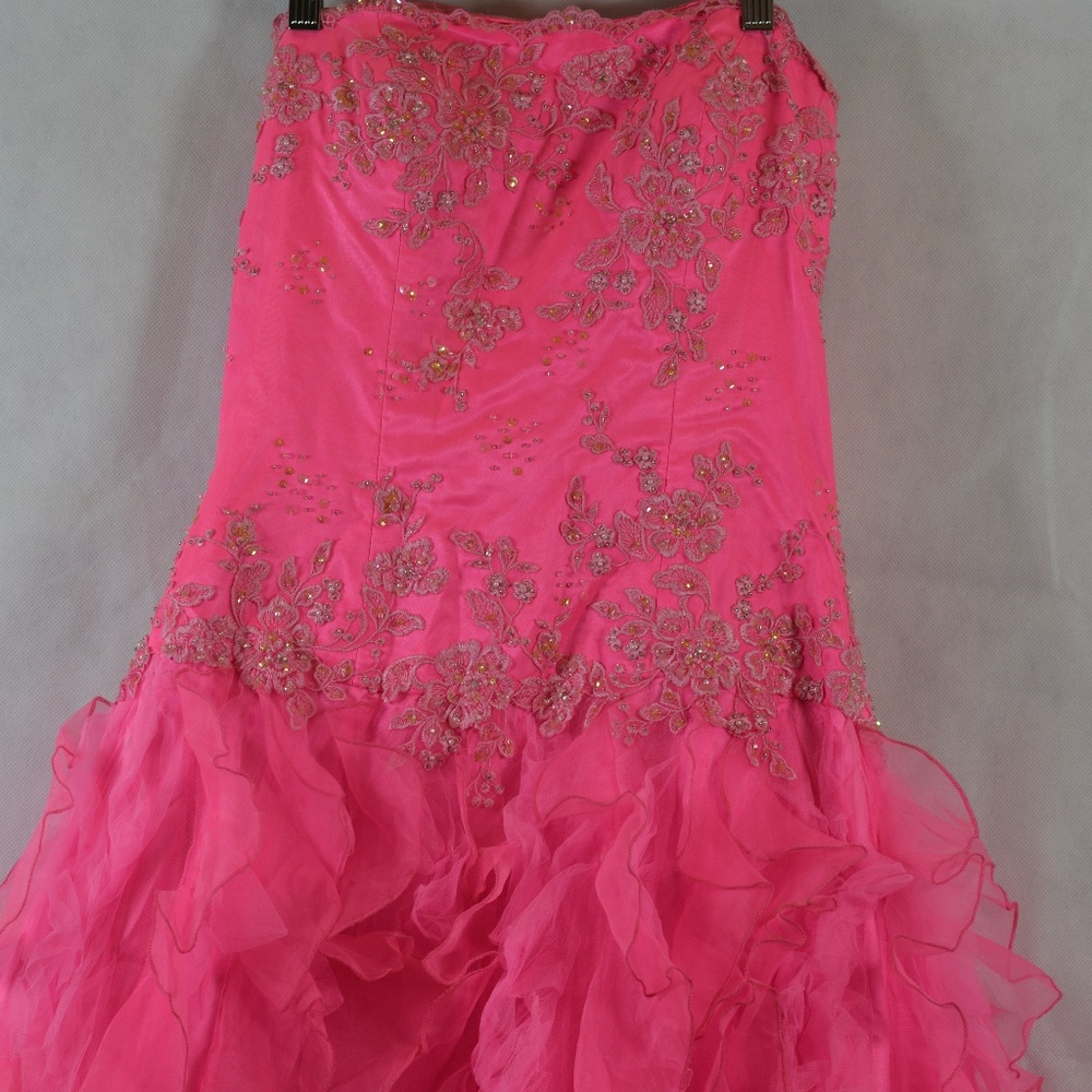 Pink Ruffle Prom Dress SZ 8 - Picture 9 of 12